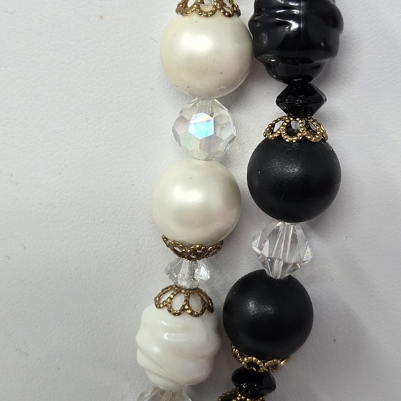VINTAGE ART ARTHUR PEPPER BLACK & WHITE BEAD DOUBLE STRAND NECKLACE JEWELRY - Picture 4 of 14
